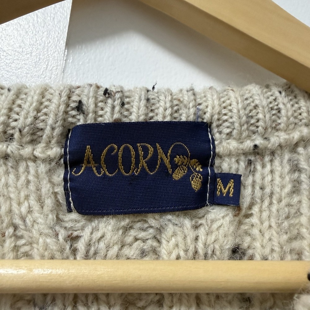 Vintage Acorn Heavy British Wool Cable Knit Fisherman Sweater Size M Off‎ White - Picture 6 of 10